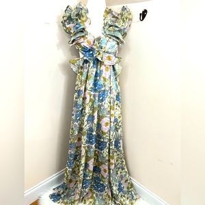 Vici Luxell Zabelle Spring Floral Cutout Ruffle Sleeve Maxi S